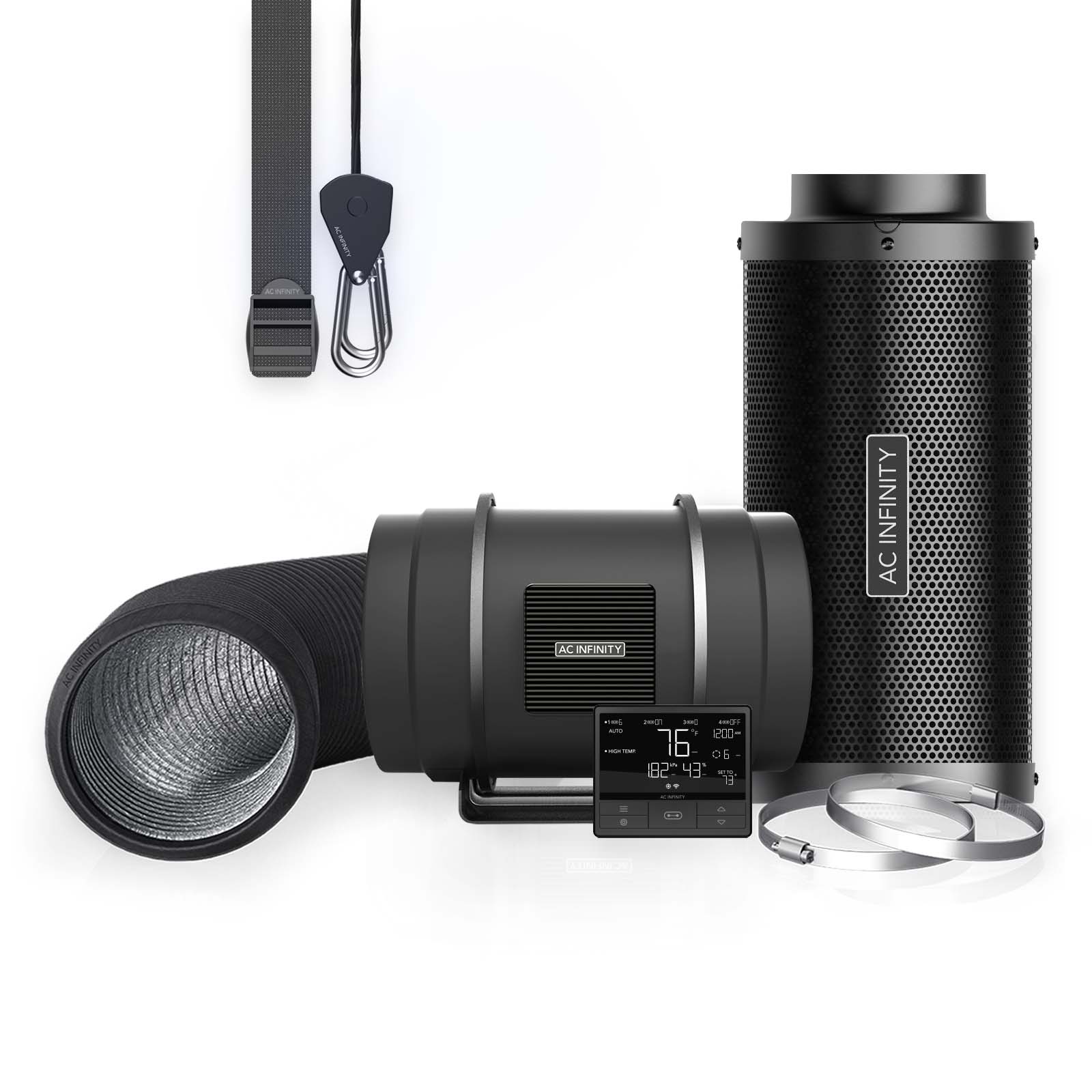 AC Infinity Inline Fan Kit - Fan, Smart Controller, Carbon Filter & Ducting
