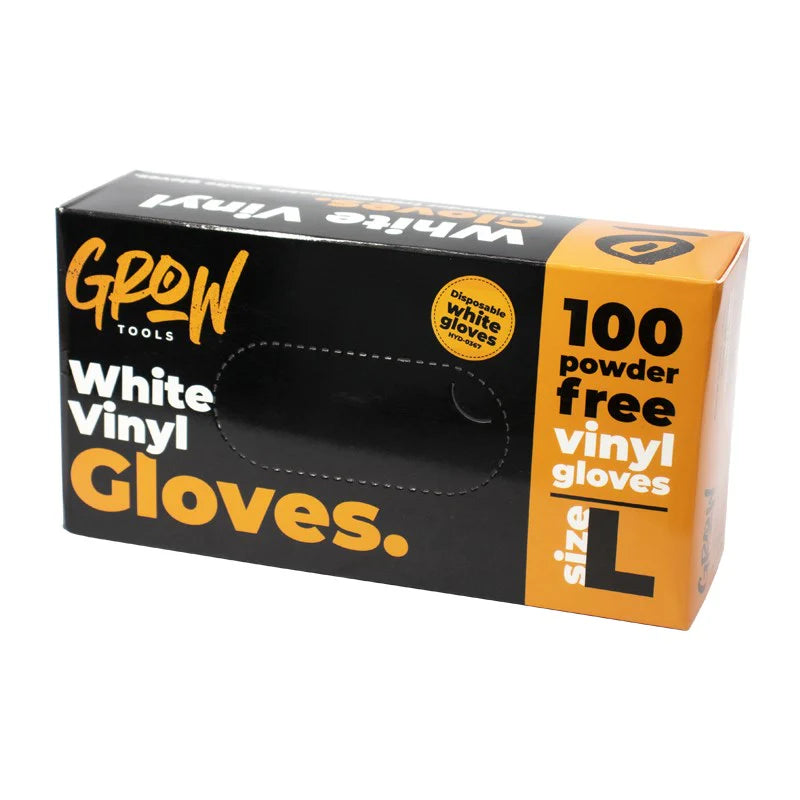Grow Tools White Powder-Free Disposable Vinyl Gloves (Pack of 100)