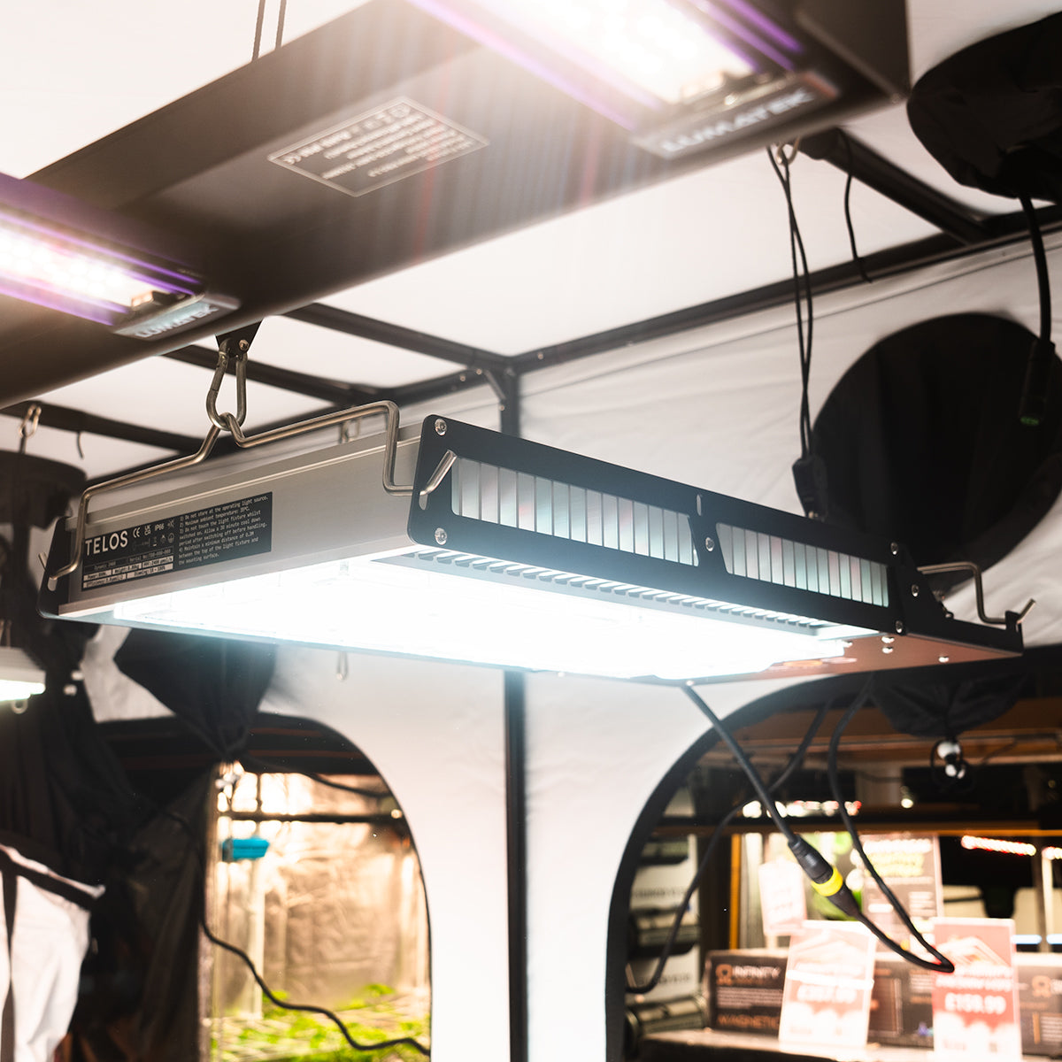 Telos Dynamic Grow Light in a Grow Tent