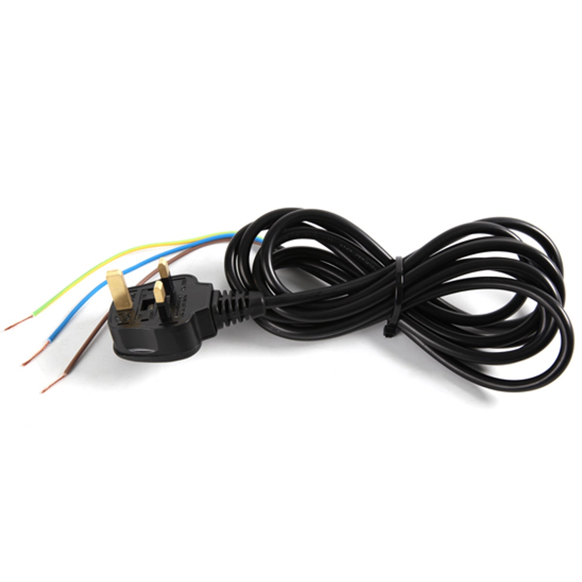 Mains Lead (3-Core Black) With Moulded 5 Amp Plug & Stripped Ends