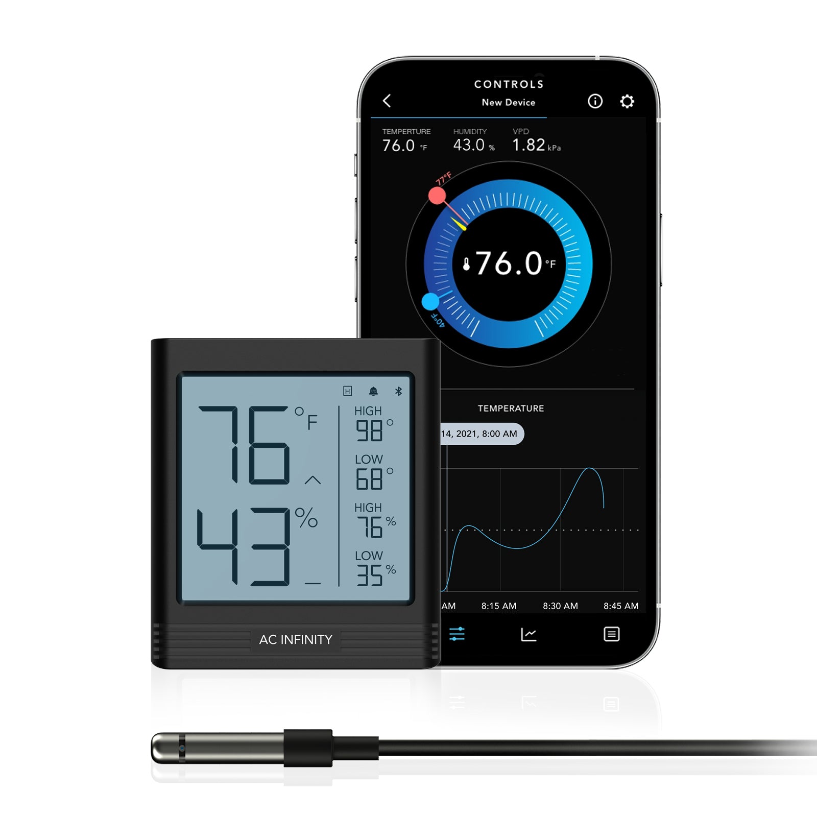 AC Infinity CloudCom Smart Thermo-Hygrometer - Temp, Humidity & VPD Monitor